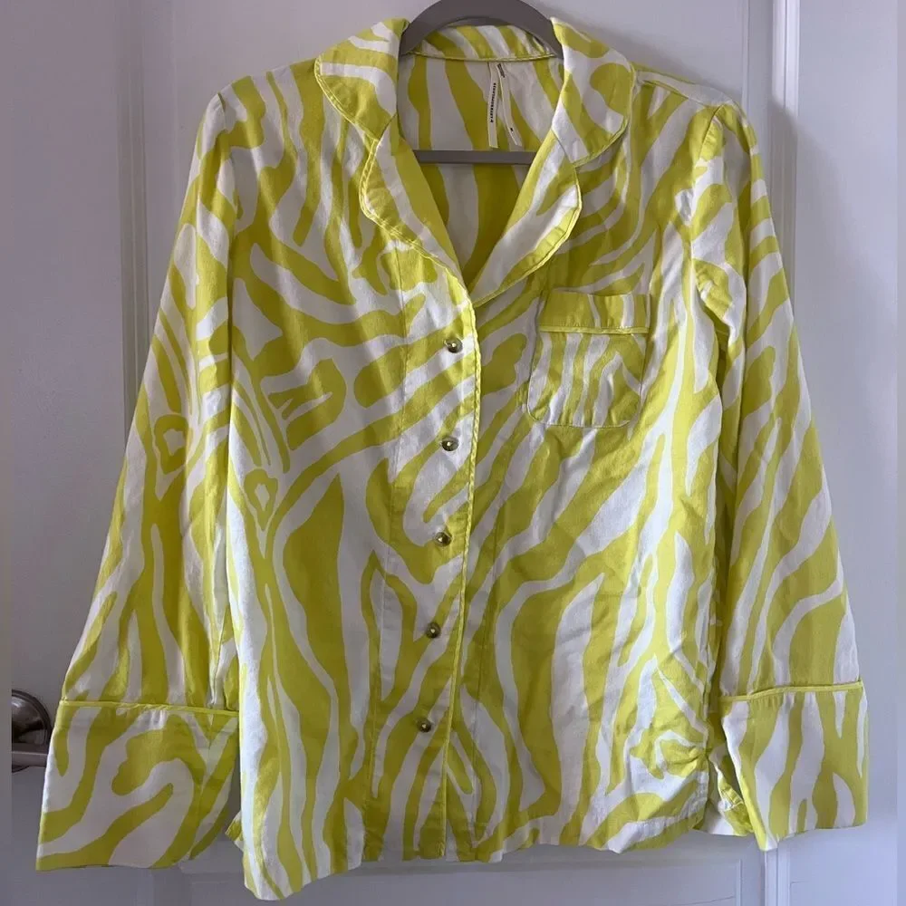 Anthropologie pajamas xs yellow and white striped pattern